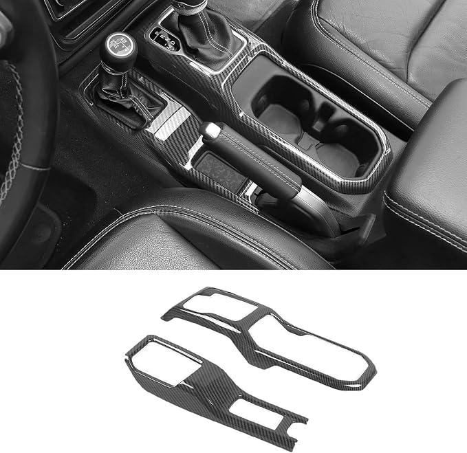 2PCS Black Carbon Fiber Gear Shift Panel Cover for Jeep JL JLU & Gladiator JT, Interior Accessories Compatible with 2018-2024 Wrangler
