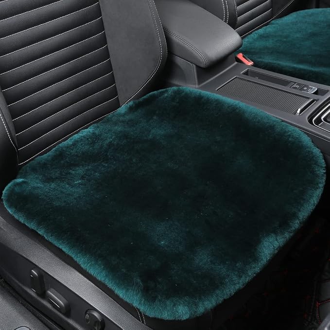 OGLAND Fluffy Fuzzy Fur Sheepskin Universal Car Seat Covers for Auto Cozy Seat Cushion Auto Accessories, 1 Front Seat (3 Pack Front, Alpine Green)