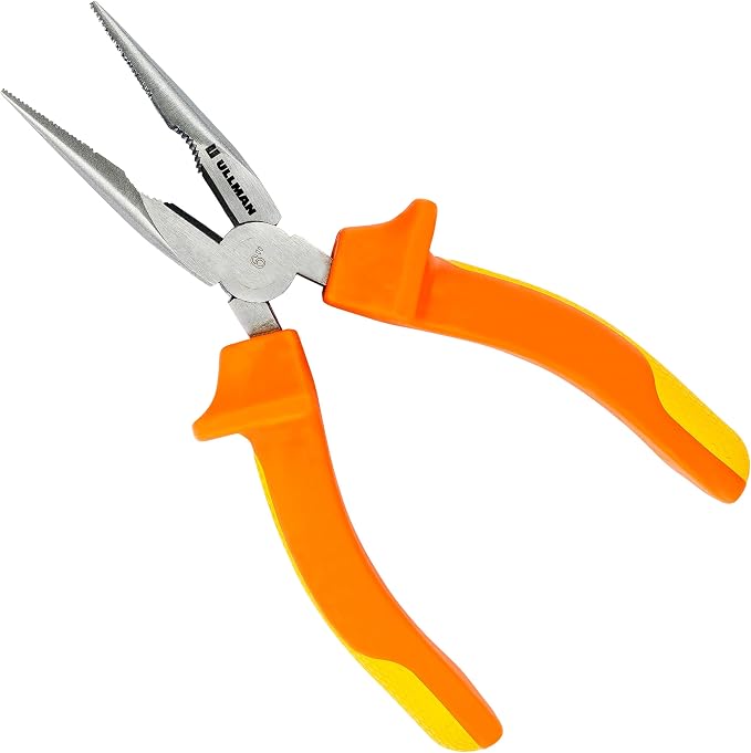Ullman Insulated 6 in Long Nose Pliers with Industrial Non-Slip Grip - Perfect Hand Tool for Electricians, HVAC, and Contractors