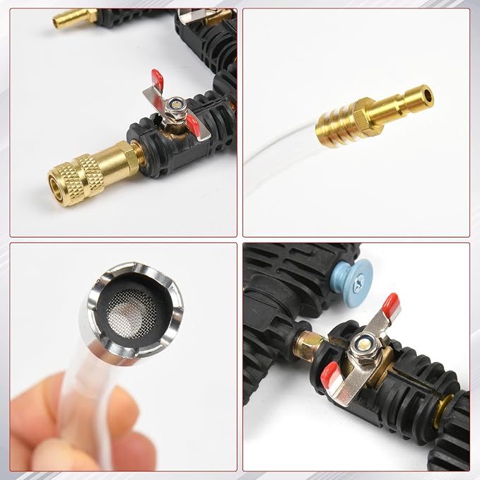 28PCS Universal Automotive Water Tank Leak Test Detector Pneumatic Vacuum Coolant Change Set，Radiator Coolant Pressure Tester Vacuum Refill Tool Kit (Red 2)