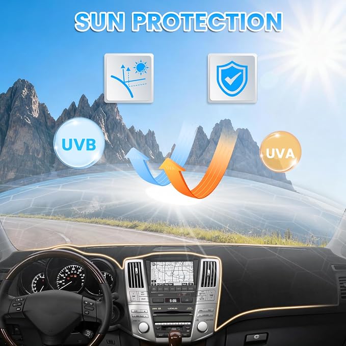 KUST Black Dash Cover Compatible with Lexus RX330 2004-2006, RX350 2007-2009, RX400h 2006-2008 Dashboard Cover Accessories for RX330 RX350 RX400h Non-Slip Polyester Center Console Sunshield Protector