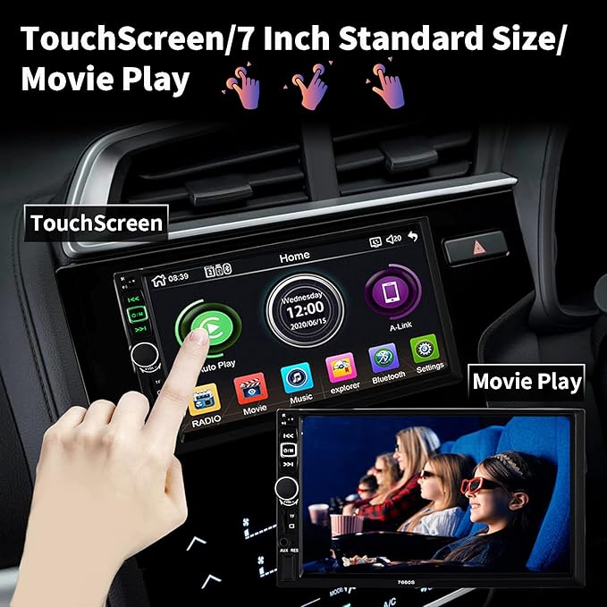 Double Din Car Stereo Radio Compatible with Apple Carplay and Android Auto, 7-Inch HD Touchscreen with Voice Control, Mirror Link, Backup Camera, Steering Wheel, Bluetooth, FM, USB/TF/AUX Port