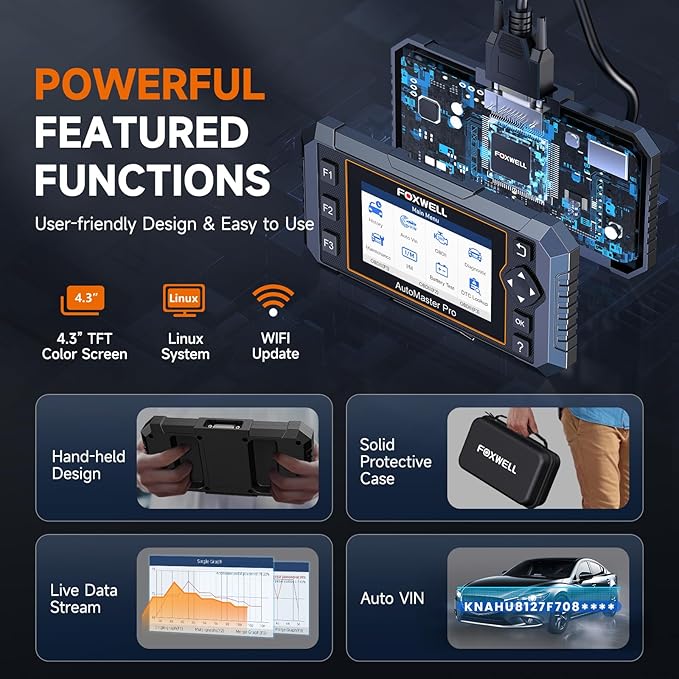 FOXWELL NT614 Elite OBD2 Scanner 4 System Code Reader Scan Engine ABS SRS Transmission, 5 Resets Oil/EPB/ABS Bleeding/SAS/Throttle Live Data, Auto VIN, WiFi Updates Car Diagnostic Tool for DIY & Pros