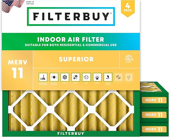 Filterbuy 23.5x23.5x2 Air Filter MERV 11 Superior Pet & Allergy Defense (4-Pack), Electrostatic Pleated HVAC AC Furnace Filters Replacement (Actual Size: 23.38 x 23.38 x 1.75)