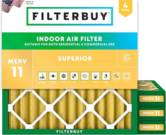 Filterbuy 23.5x23.5x2 Air Filter MERV 11 Superior Pet & Allergy Defense (4-Pack), Electrostatic Pleated HVAC AC Furnace Filters Replacement (Actual Size: 23.38 x 23.38 x 1.75)