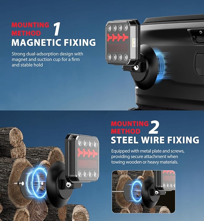 Wireless Bluetooth Magnetic Trailer Lights, Fast Charging LED Trailer Light Kits, IP65 Waterproof10H Battery 100FT Range for Trailer,Truck, RV, Camper,Boat – Brake,Turn,Reverse & Hazard Safety Lights