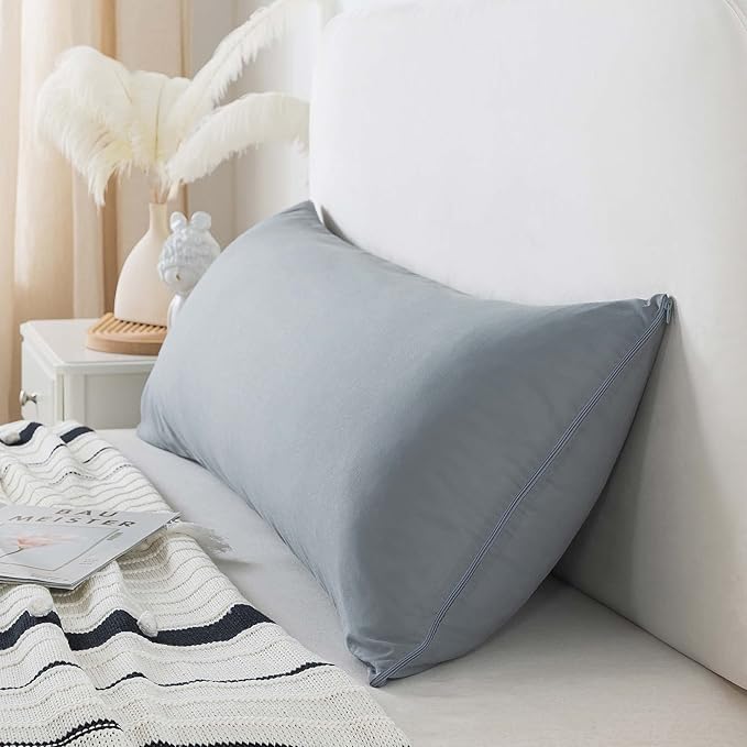 WhatsBedding Memory Foam Body Pillow with Breathable Zippered Cotton Cover, Full Body Pillow for Adults, Long Pillow for Sleeping, Firm Pillow Fluffy Supportive - Grey