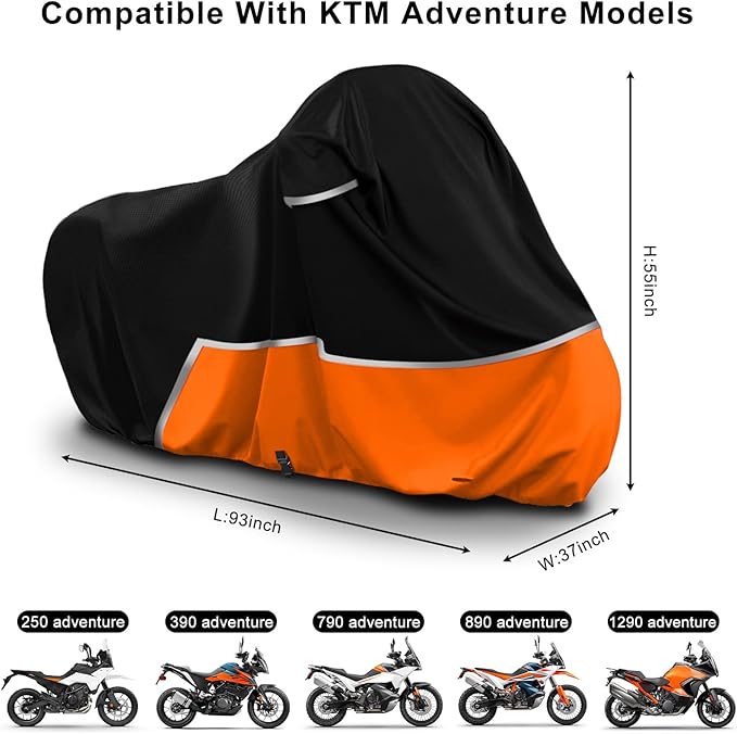 Waterproof Motorcycle Cover Compatible with KTM Adventure 250/390/790/890/1290 Model, 420D Oxford Cloth Motorcycle Cover for Snow Rain Dust Protection