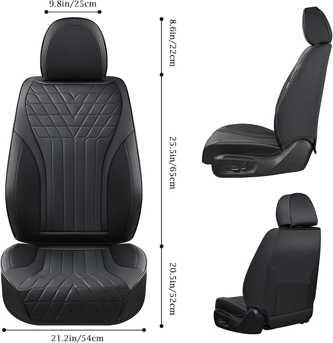 Doogo Car Seat Covers, Front Seat Covers for Cars, Universal Car Seat Protector, Waterproof Faux Leather Seat Covers,Non-Slip Car Interior Covers for Most Cars Sedans Trucks SUVs-Black