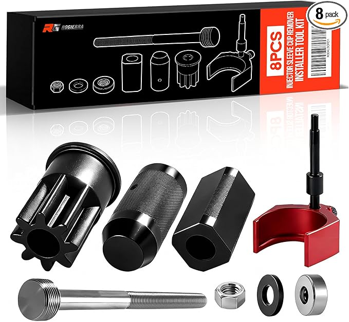 9U-6891 Injector Sleeve Remover Installer Set + 9U-7227 Injector Height Tool + J-38587-A Engine Barring Socket Tool Kit (8-PC) - Compatible with CAT Caterpillar 3406E C15 C16 Diesel Engines (8 PCS)