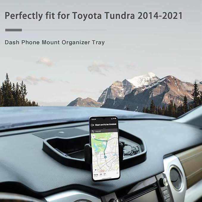 Black ABS Car Center Console Dash Table Storage Tray Fit for Toyota Tundra 2014-2021 Instrument Organizer 360° Rotating Phone Holder Cradle Accessories (with Mobile Phone Holder)