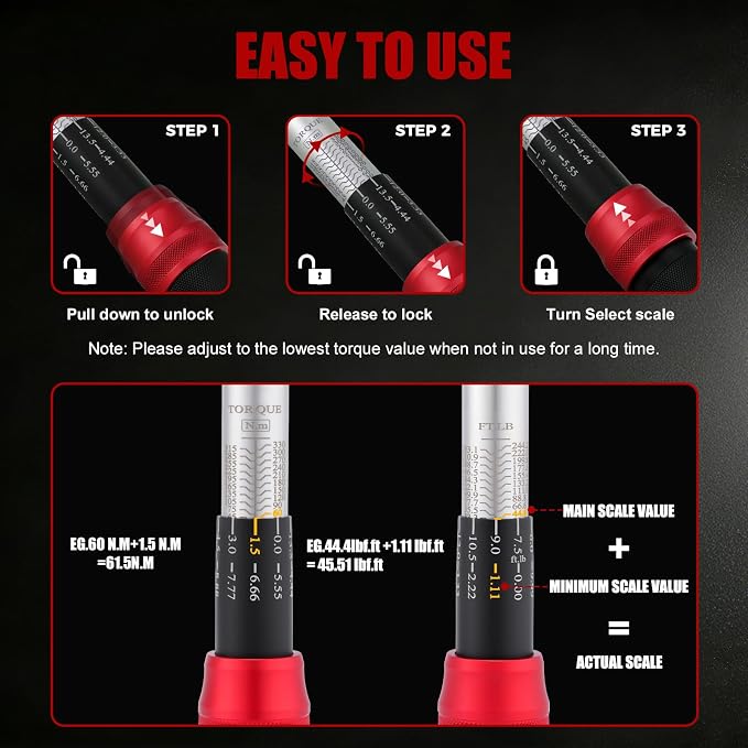 CASOMAN 14 PCS 1/2 Inch Click Torque Wrench Set,22.2-244.2 FT.-LB/30-330 Nm, ±3% Accuracy, 72-Tooth Dual Scale Torque Wrench Kit, with Breaker Bar & Extensions & Sockets, for Automotive Tire Repair