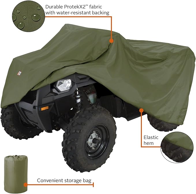 Classic Accessories QuadGear ATV Storage Cover, Fits ATVs 80"L x 44"W x 45"H, Large, Olive Drab