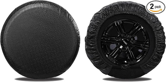 MOONET Tire Covers for RV Wheel (2 Pack Black), Oxford Waterproof UV Sun Protectors for Motorhome Boat Trailer Camper Van SUV,D66cm x H28cm for Diameter 24"-26"