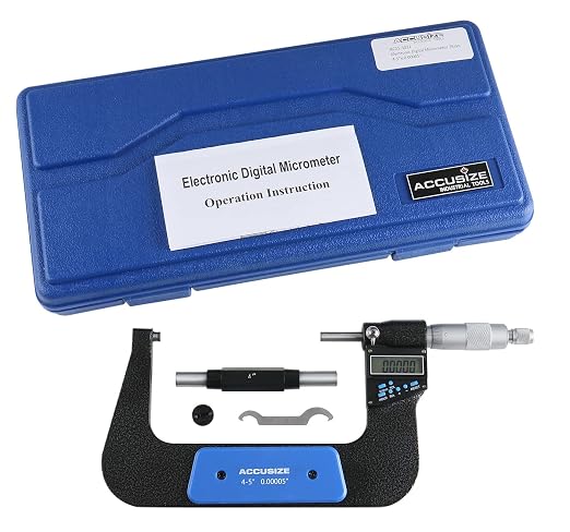 Accusize Industrial Tools 4-5''/100-125 mm 7 Keys Electronic Digital Outside Micrometers, 0.00005'' Or 0.001 mm Resolution, Ac21-5022 | IP54 Rated, 0.00005"/0.001 mm Resolution, 7-Key, ±0.003" Accuracy