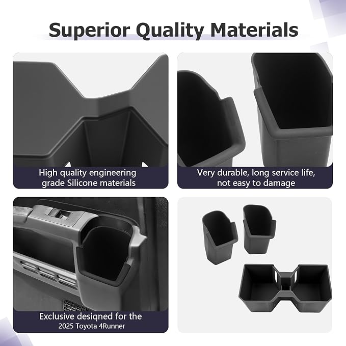 LUWU 2025 4Runner Accessories Compatible with 2025 Toyota 4Runner Center Console Cup Holder, Rear Seat Door Side Silicone Cup Holder Black 2-Pack