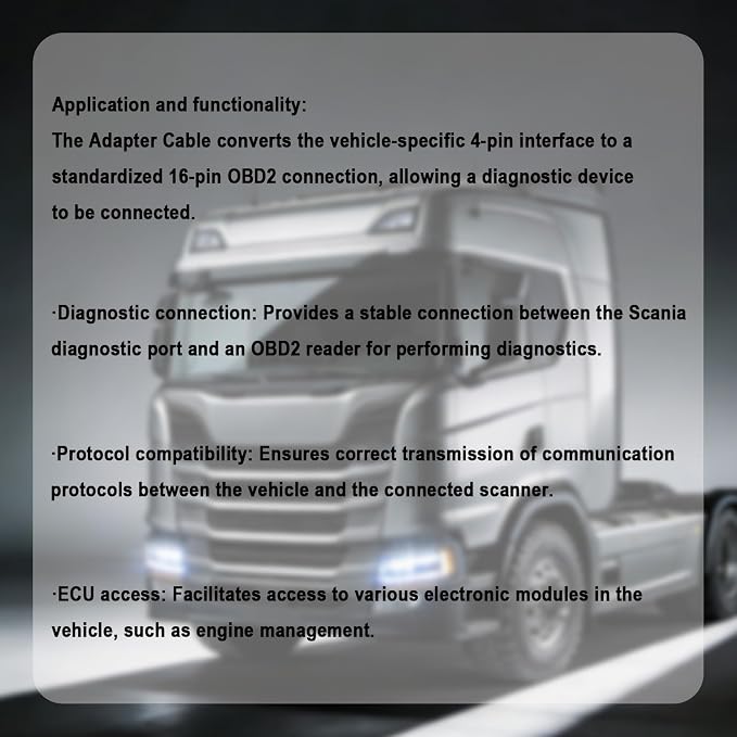 Heavy Duty Truck OBD2 Adapter for Scania 4 Pin to OBD 16 Pin Cable,Fit for Scania Industrial/Marine Engine 4pin Can Bus Diagnostic Cable Connector,Work with OBDII Diagnostic Scanner Tools