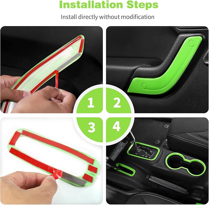 CheroCar 18PCS Interior Trim Kit for Jeep Wrangler JK JKU 2011-2018 4 Door,Steering Button Frame, Air Conditioning Vent Trim Cup Holder Cover,Gear Shift Knobs Frame,Light Green…