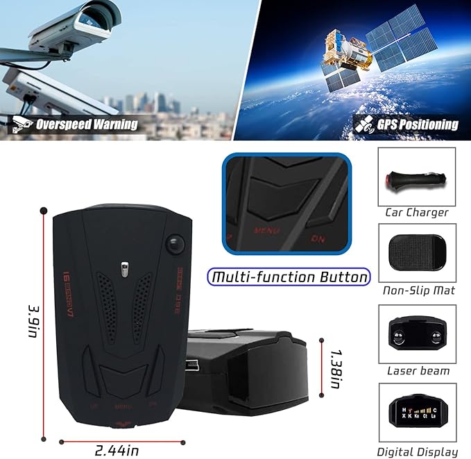 Newly Laser/Radar Detector for Cars with Led Display, Long Range Detection, Mute Memory, City/Highway Mode, Ideal Gifts for Cars (Black)