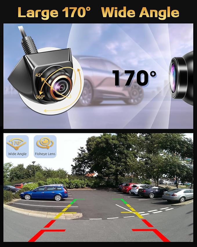 1080P AHD Backup Camera with 170° Wide Angle, 360° Rotatable, Night Vision, IP69K Waterproof - Front/Rear/Side View Reverse Camera for Trucks, Cars, SUVs (1080P)