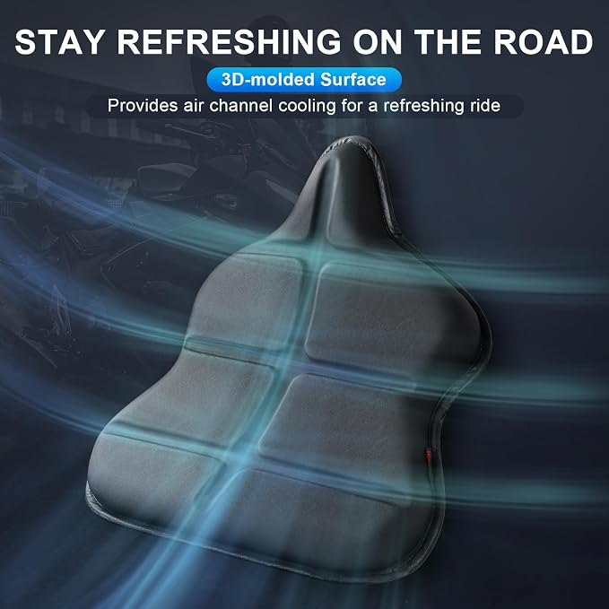 Turtle-Shaped Motorcycle Seat Cushion, Large 3D-Honeycomb Structure Pressure Relief & Breathable Motorcycle TPE Gel Seat Pad for Long Rides
