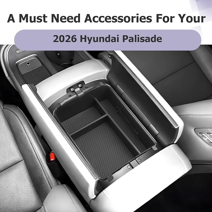 LUWU 2026 Palisade Center Console Organizer Compatible with 2026 Hyundai Palisade Accessories Armrest Console Organizer Upper Armrest Insert Tray Palisade LX3 2026 Accessories Black (Only for 7-Seat)