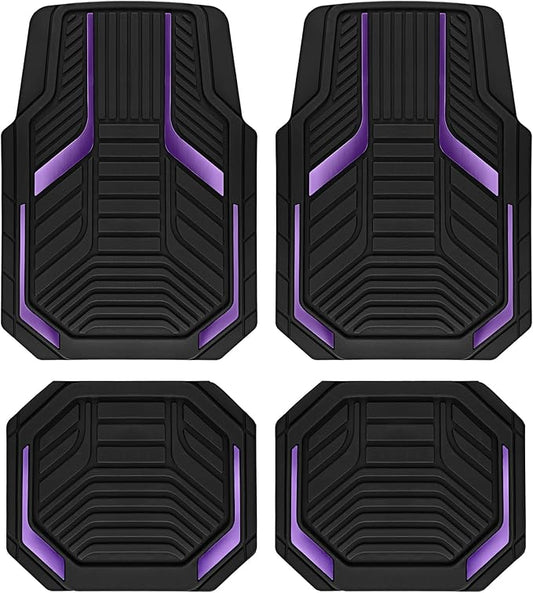 PIC AUTO Heavy Duty Rubber Floor Mats, Purple Aluminum Film Car Mats Set, Front and Rear Car Mats with Anti-Slip Backing, All Weather Protection, Trim-to-Fit for Automotive SUV, Sedan, Van