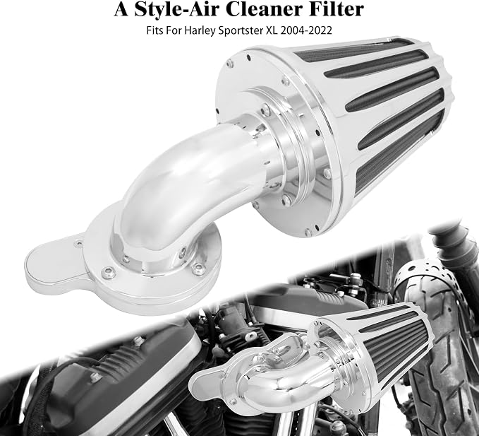 Motorcyle Air Cleaner Filter CNC 90° Forward-Facing Kit Fit for Harley Softail Touring Trike Sportster XL Dyna (Chrome Housing Grey Element, A For Sportster XL 04-22)