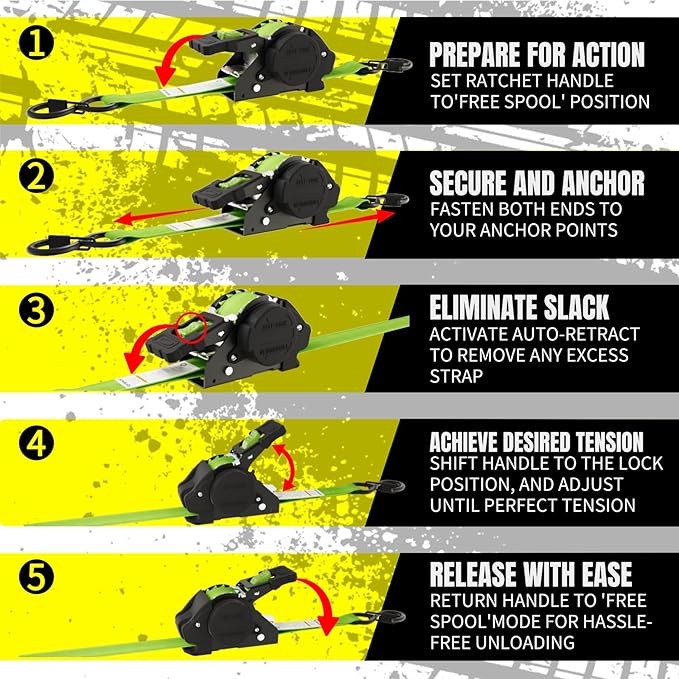 Retractable Ratchet Straps,1'' x 12' Tie Downs Automatic Retractable Ratchet Straps 1760lb Break Strength for Trailer,Motorcycle,Scooter,Pickup Truck,UTV,Kayak(Neon Green,4 Pack)