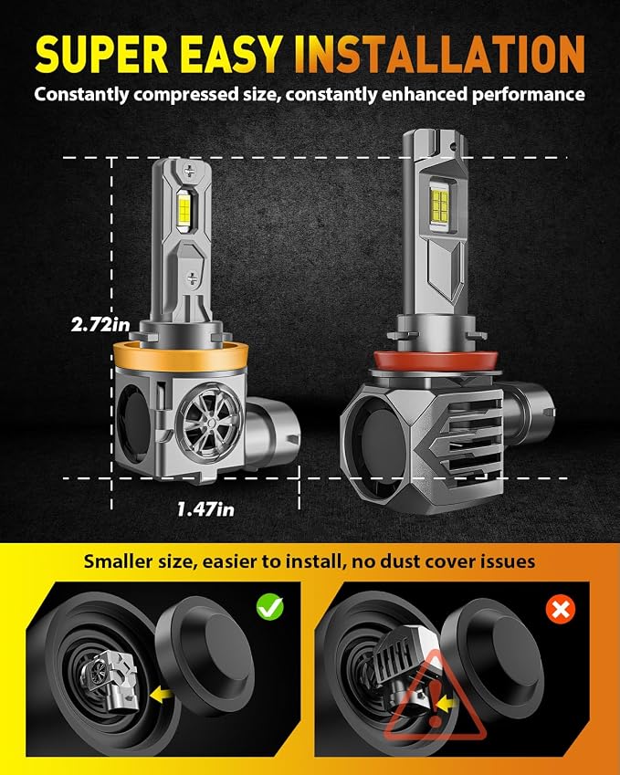 Termitor 2026 Latest H11 9005 LED Light Bulbs Combo, 100,000LM 1500% Brighter, No Flickering No Adapter Required, 70K+ Hrs Lifespan, 1:1 Halogen Driving Light Bulbs Size, Plug N Play, Pack of 4