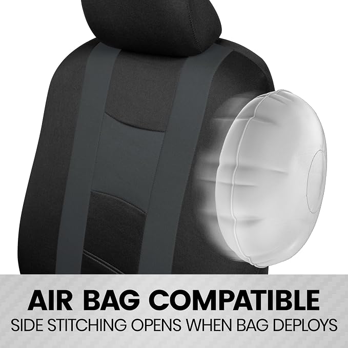 BDK carXS Charcoal Gray Two-Tone Car Seat Covers with Matching Back Seat Cover, Made to Fit Most Auto Truck Van SUV, Interior Car Accessories Full Set