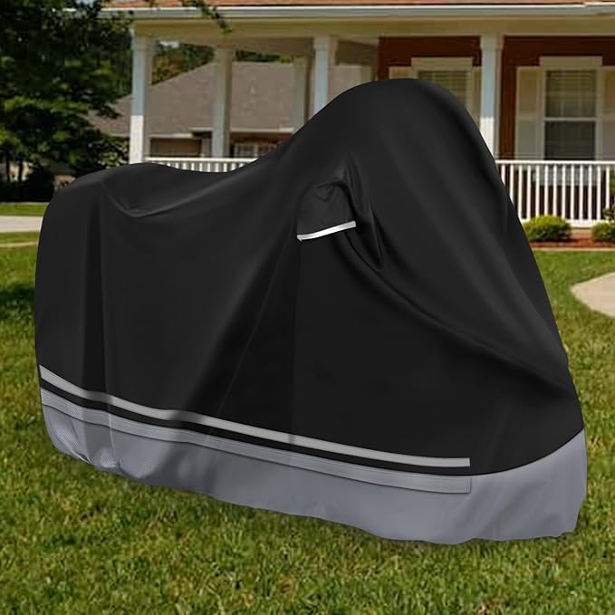 Waterproof Enclosed Motorcycle Storage Sheds Cover, 600D Oxford Cloth with All-Round Enclosed Zipper Motorcycle Shelter Garage Cover for Snow Rain Dust Protection, 96 L x 45 W x 53 H in