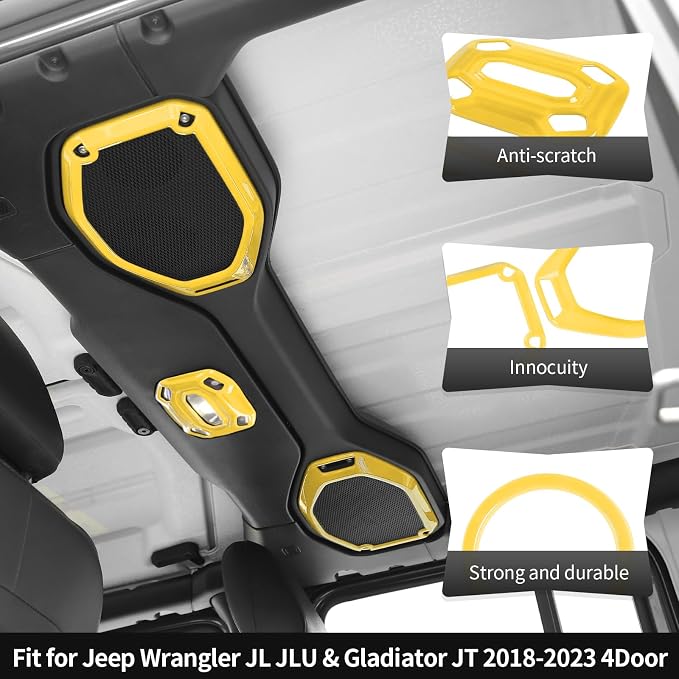 21PCS Yellow Interior Trim Kits Fit for 2018-2023 Jeep Wrangler JL JLU & Gladiator JT 4Door Interior Decor Accessories Dashboard AC Headlight Switch Roof Speaker Inner Door Bowl Steering Button Frame