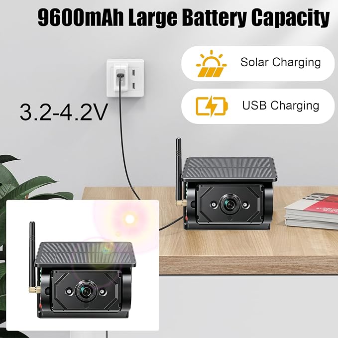 Portable Wireless Backup Camera with 9600mAh Long Life Battery, Magnetic Solar Powered WiFi Rear View Camera for Truck RV Trailer, IP67 1080P HD Night Vision, Motion Detection Alert, Phone App Control