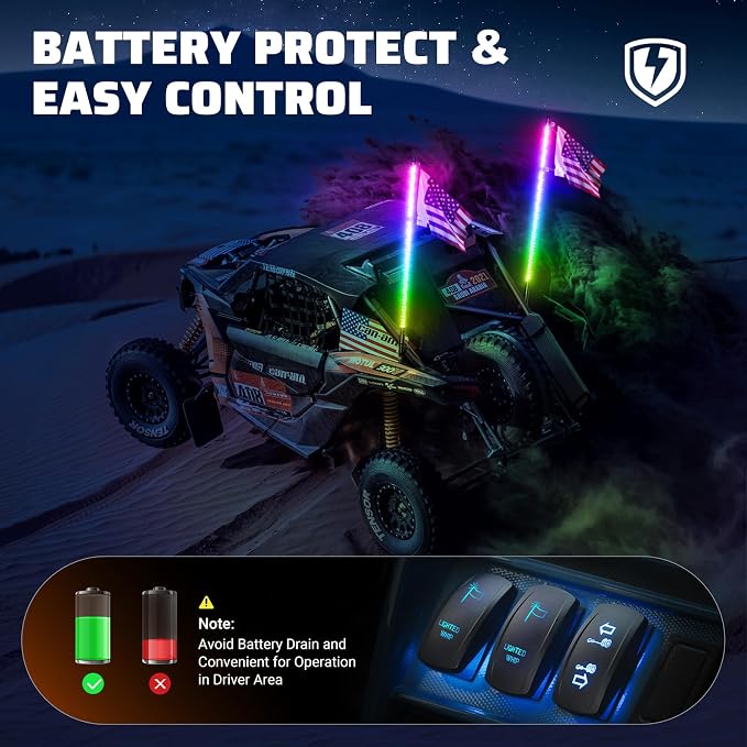 Ehaho 2 PCS 6FT Whip Lights with Spring Base, APP & Remote Control Led Whip Lights for Side by Side, Spiral RGB Chasing Lighted Whips with Rocker Switch, Music Led Whips for UTV ATV RZR SXS Can-Am