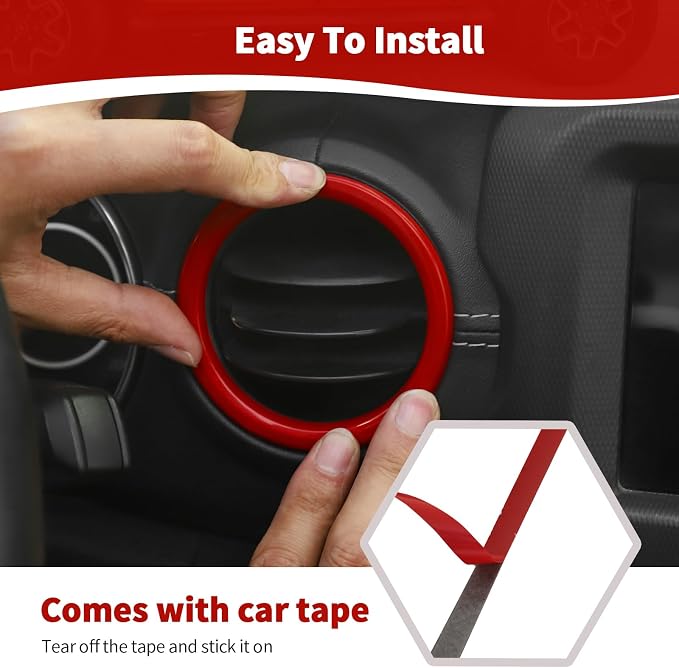 RT-TCZ for Wrangler JL Interior Accessories Red Trim Cover Kit for Jeep Wrangler JL JLU 2018-2023 AC Vent Trim Rings 20pcs Red