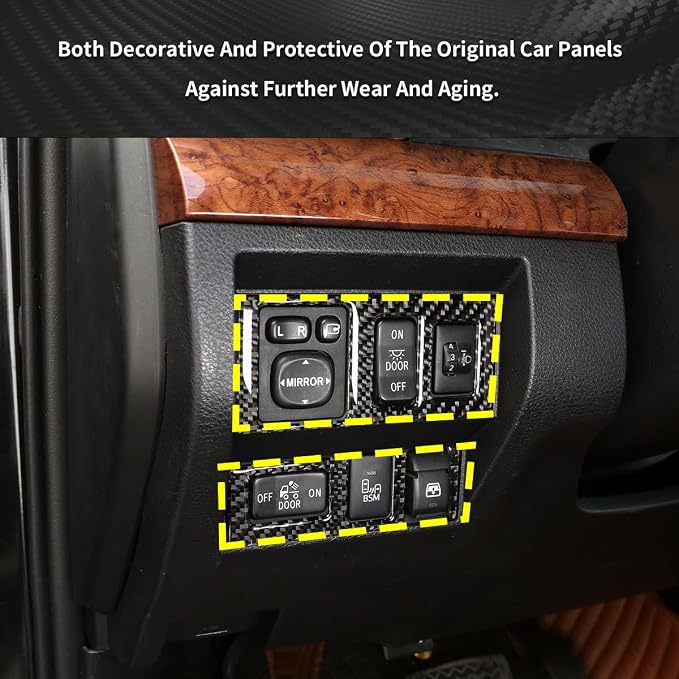 Real Soft Carbon Fiber Car Center Console Headlight Switch Button Panel Decorative Stickers,for Toyota Tundra 2014-2018,3PCS (Black)