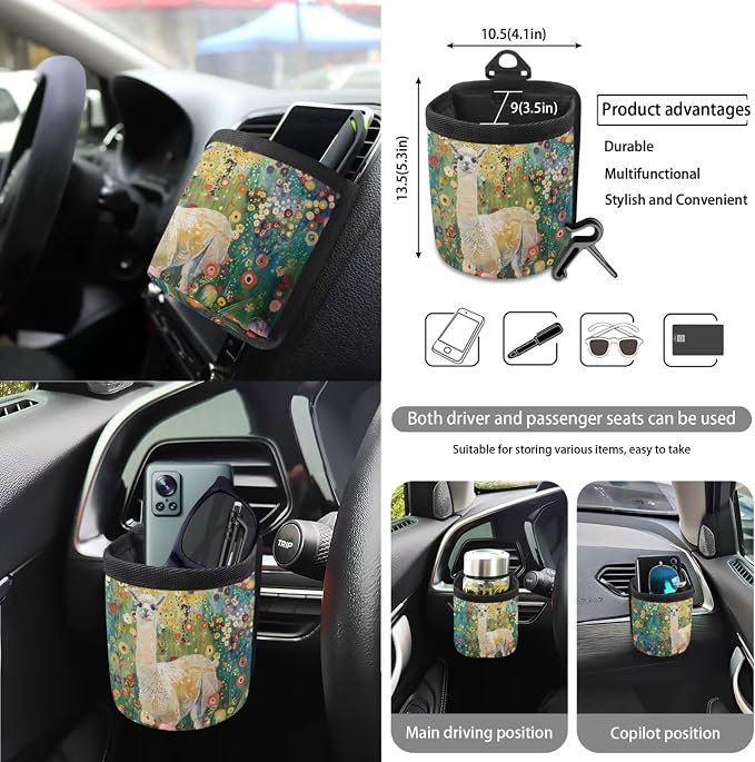 Alpaca Flower Print Automotive Seat Covers & Accessories Full Set, 15Pcs Car Interior Cover Set High Back Seat Covers Steering Wheel Cover Safety Belt Pads for Vehicle Truck Sedan