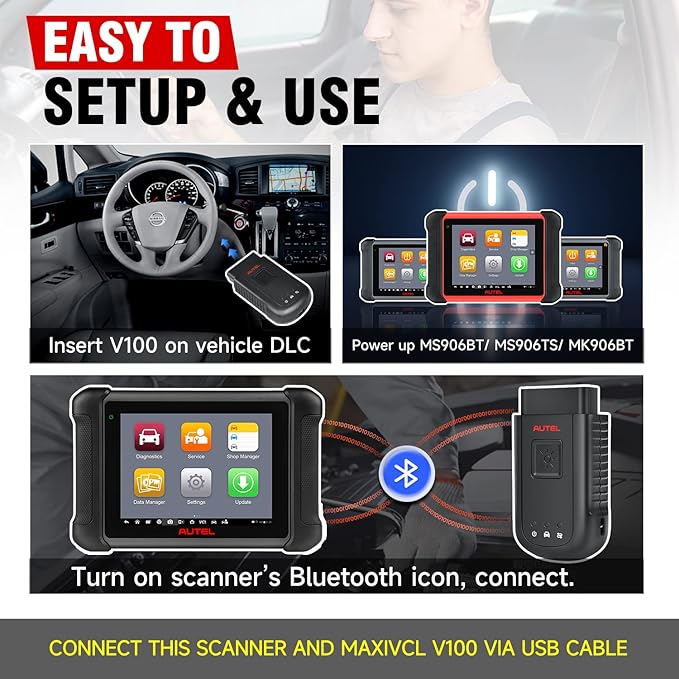 Autel MaxiSYS VCI100 Wireless Diagnostic Interface, 2026 MaxiVCI VCI V100 Car Communication Interface, OBD2 Connector Adapter Dongle, Compatible for Autel Scanner MS906BT MK906BT MS906TS