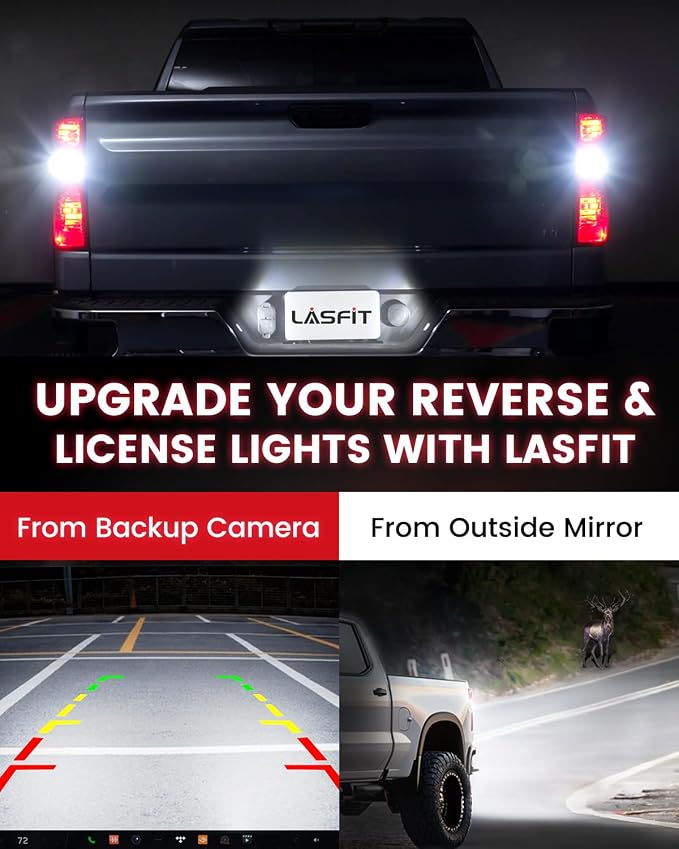 LASFIT 921 led Back Up Reverse Light and License Plate Light 194 for Chevy Silverado 1500 2014-2022 2023 2024 2025 2026, Canbus White Combo Kit, 6000K, Non-Polarity, Pack of 4