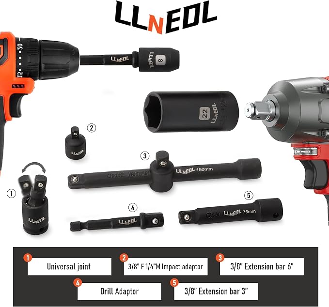 LLNEDL 3/8" Drive Impact Socket Set 95Pcs, Spark Plug Socket (5/8", 13/16"), 6 Point Metric & SAE from 5/16"- 3/4", 8-22mm, CR-V Deep & Shallow Kit with Quick Release Ratchet (72-Tooth) for Home & DIY
