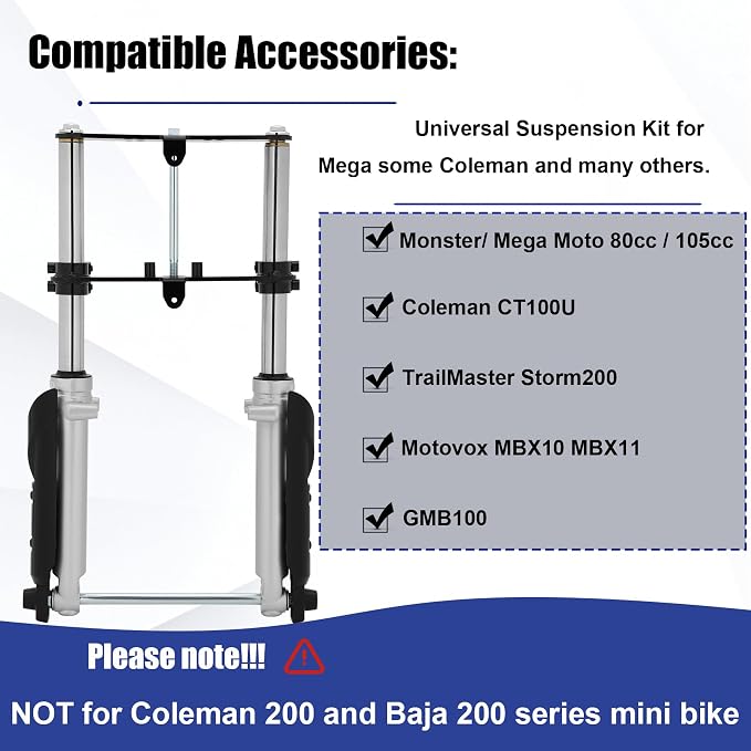 Mini Bike Suspension Kit-Mini Bike Front Fork Suspension Kit Replacement for Coleman CT100U/TrailMaster Storm 200/GMB100,Universal,Small Motorcycle Shock Absorber Fork Frame Upgrade Kit(Silver)