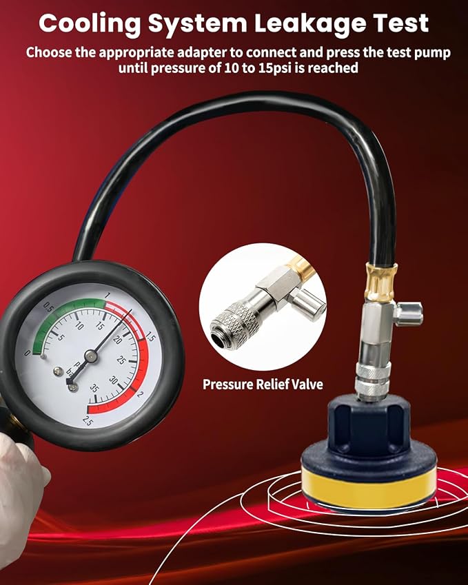 ATPEAM 18pcs Radiator Pressure Pump Cooling System Car Leak Tester Detector Tool Water Tank Adapter Auto Coolant Vacuum Purge Head Gasket