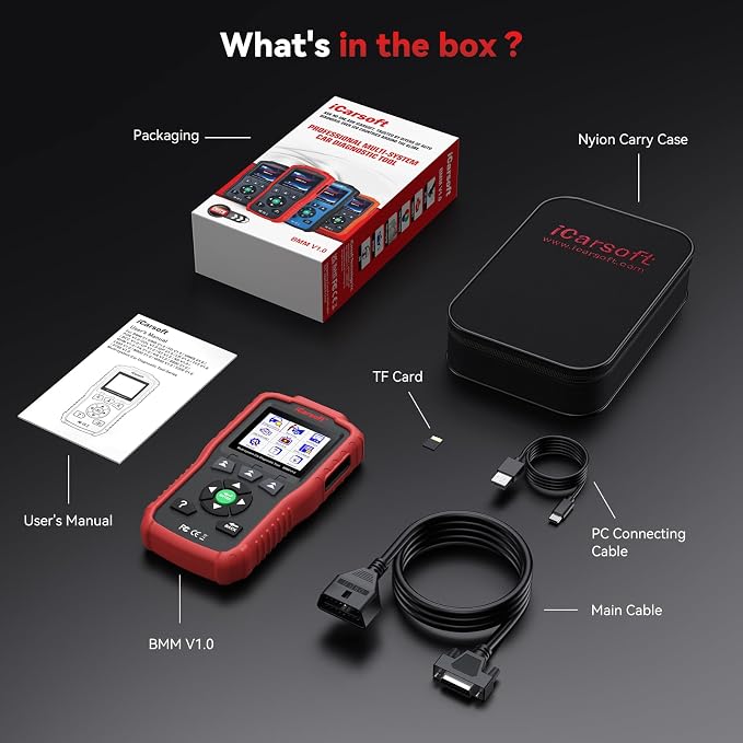 iCarsoft BMM V1.0 Full Systems Diagnostic Scan Tool for BMW/MINI/RollsRoyce Car Code Reader Oil Reset SAS Calibration Services Lifetime Free Update Scanner AutoVIN CAN FD Full OBD2 Test Modes