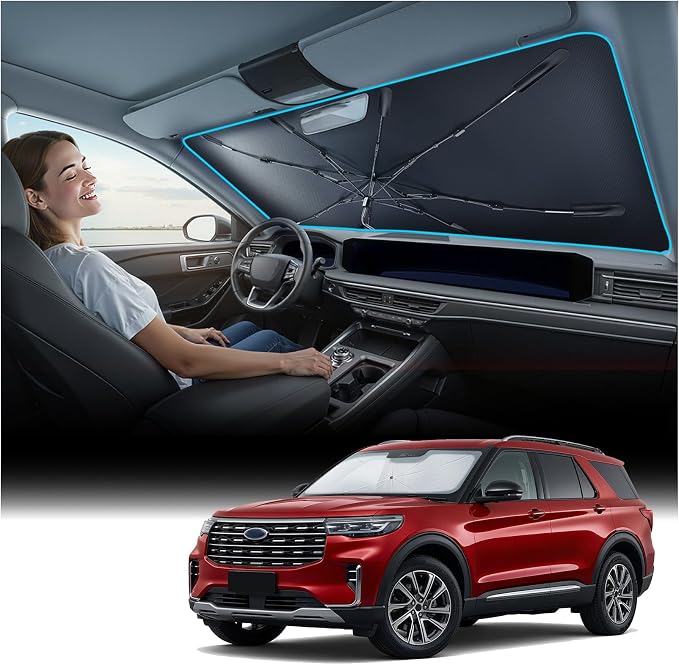 Nmoiss [Vinyl Coating Heat Shield] Windshield Sun Shade Umbrella Fit for Ford Explorer 2011-2026, Protect Car from Sun Rays & Heat Damage Keep Cool and Protect Interior, Accessories
