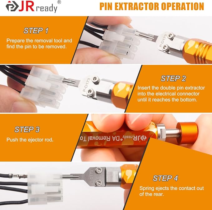 JRready DAP-D173 Molex Pin Extractor Mini Fit Jr Extraction Tool+JRDDS Series Terminal Removal Tool Kit Molex Pin Extractor Tool with Storage Handle 9Pcs Tips for AMP Delphi Molex Bosch Connectors