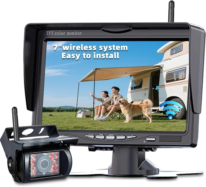 7" Wireless Backup Camera with BSD, HD Rear View AHD1080P Cam System with Night Vision, Support 12V&24V Easy DIY Installation for Truck RV Trailer