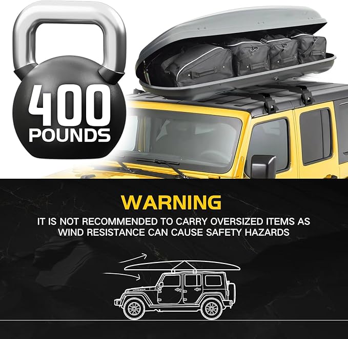 3 Crossbars 400 lbs Heavy Duty Roof Rack Crossbars for Jeep Wrangler JL JK Gladiator JT 2007-2024, (2/4 Door Hardtop)