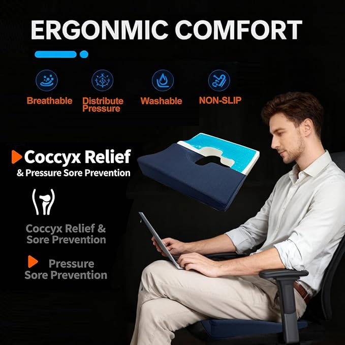 Gel Wheelchair Seat Cushion,Bed Sore Cushions for Butt,Office Chair Pressure Sore Cushion,Hemorrhoid Pillow,Memory Foam Pillow for Bed,Sciatica,Coccyx,Pressure Ulcer Pain Relief(Set Blue)