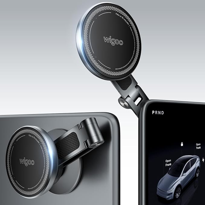 Wigoo Tesla Phone Mount [OEM-Style, Strongest Magnet] 360° Rotation Foldable Hidden Phone Holder for Tesla Model 3/Y/X/S, for Magsafe iPhone 17-12 Series, Tesla Model Y Model 3 Accessories